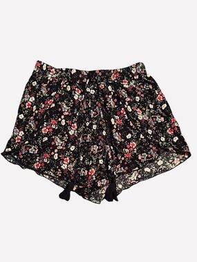 American Eagle Outfitters Black Floral High-Waist Shorts Tassel Tie